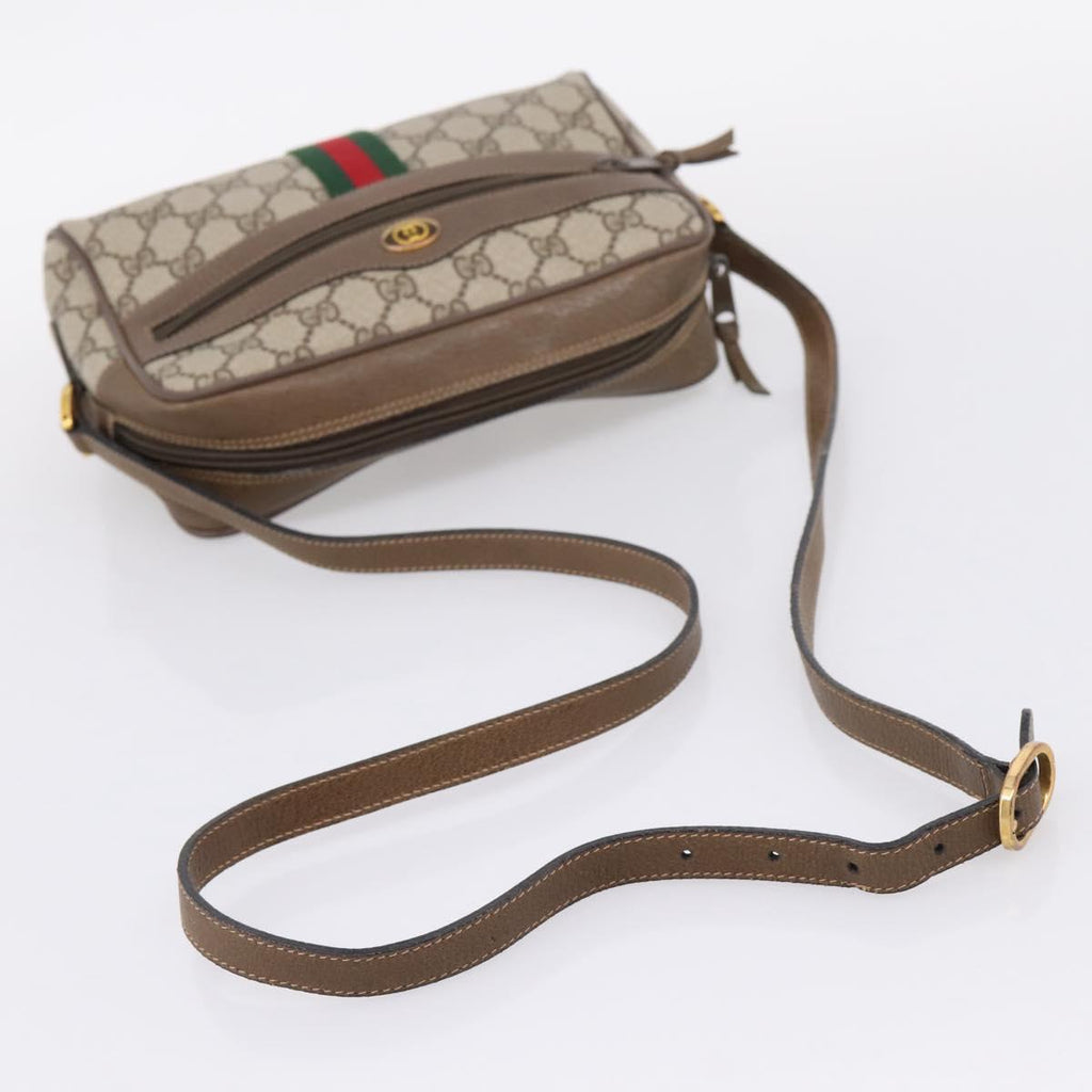 GUCCI GG Supreme Web Sherry Line Shoulder Bag PVC Beige 98 02 004 Auth ka6747