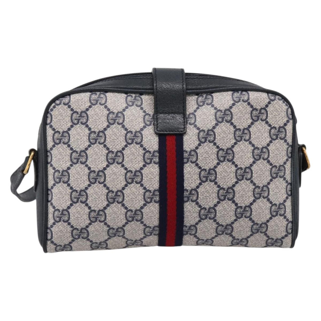 GUCCI GG Supreme Sherry Line Shoulder Bag PVC Navy Gold 89 02 055 Auth ka6748