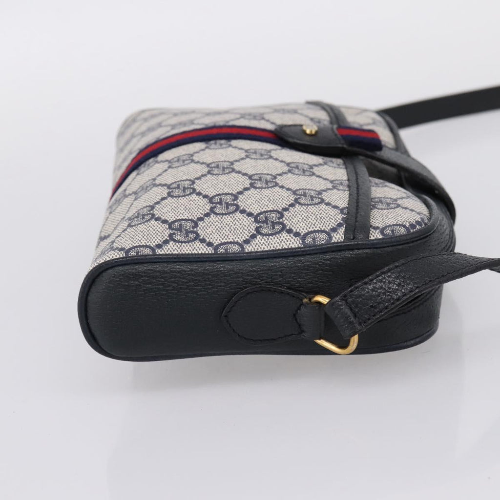 GUCCI GG Supreme Sherry Line Shoulder Bag PVC Navy Gold 89 02 055 Auth ka6748