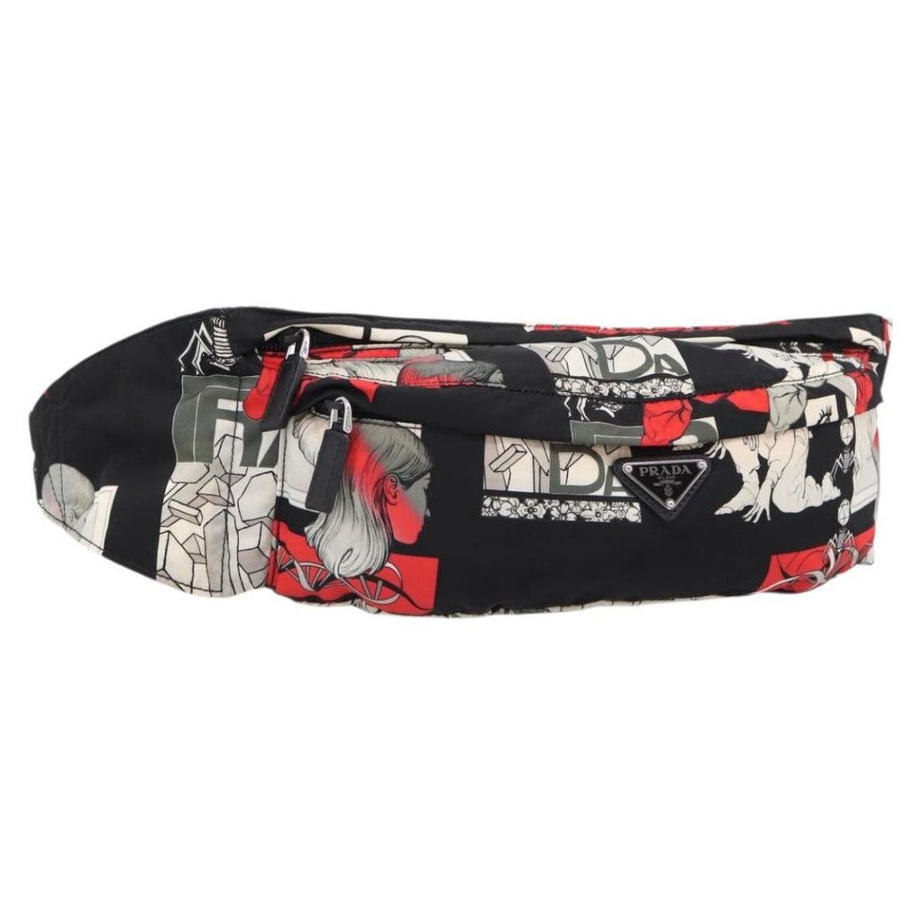 PRADA Waist Bag Nylon Black Silver Auth ka6780M