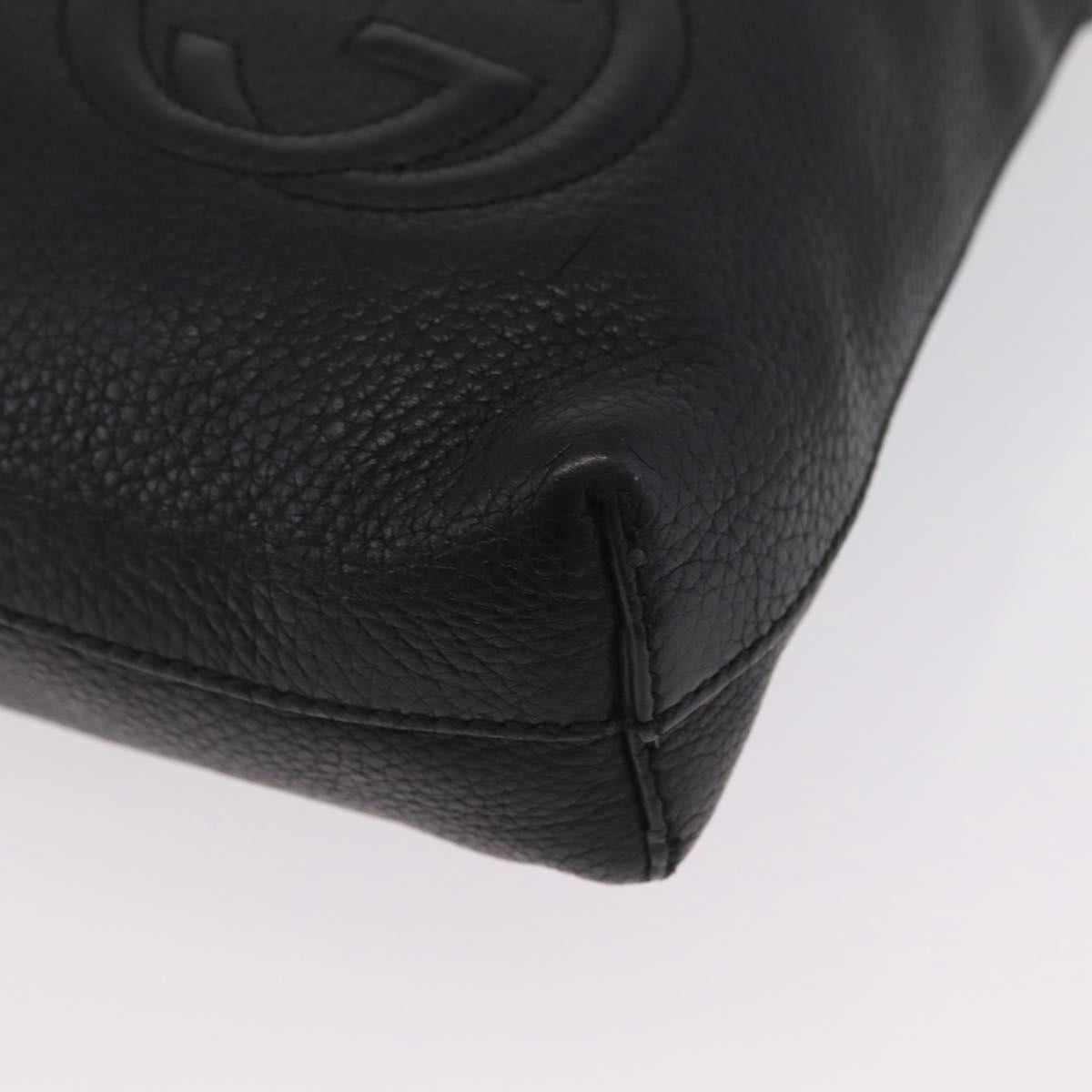 GUCCI Interlocking Shoulder Bag Leather Black Silver 322059 Auth ka6794V