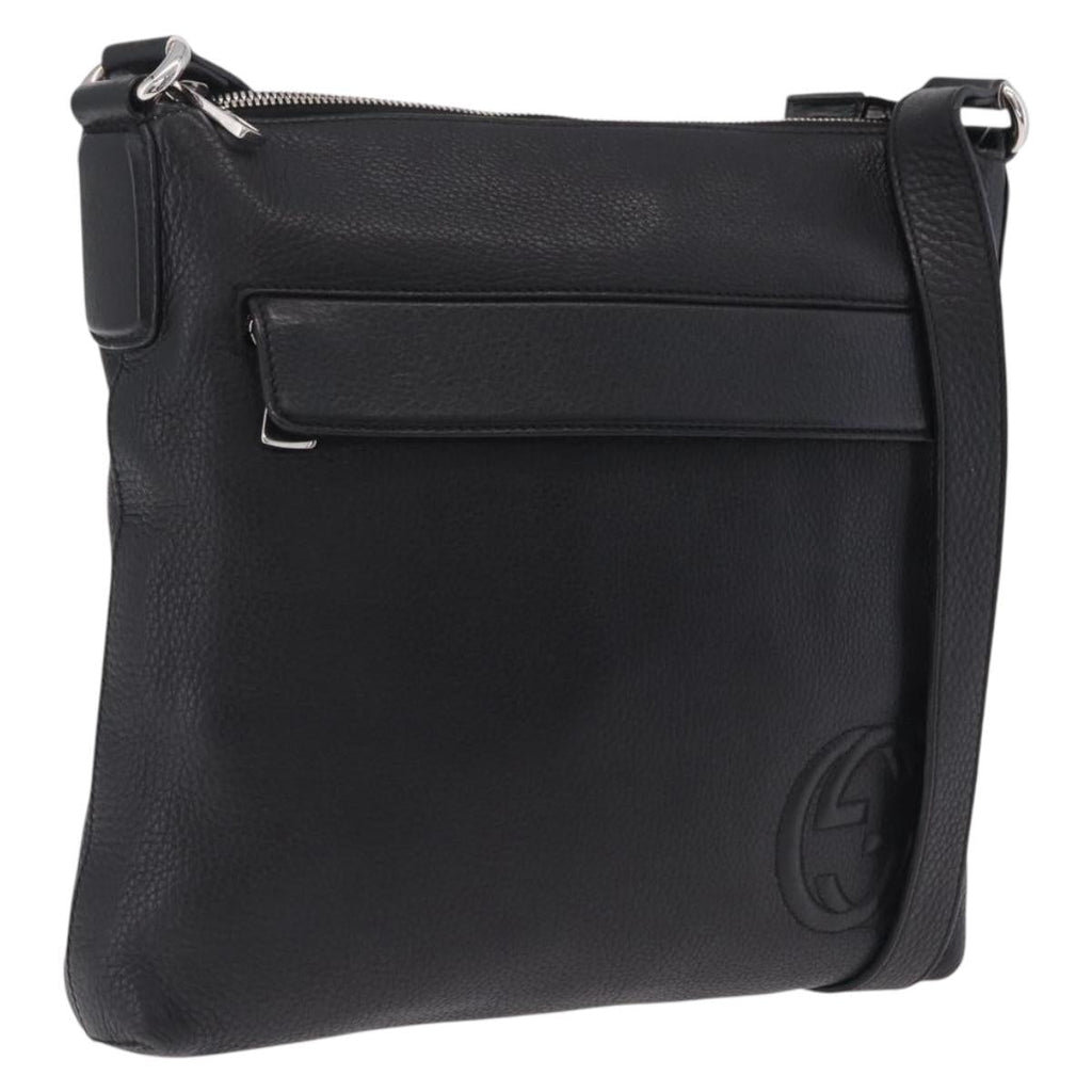 GUCCI Interlocking Shoulder Bag Leather Black Silver 322059 Auth ka6794V