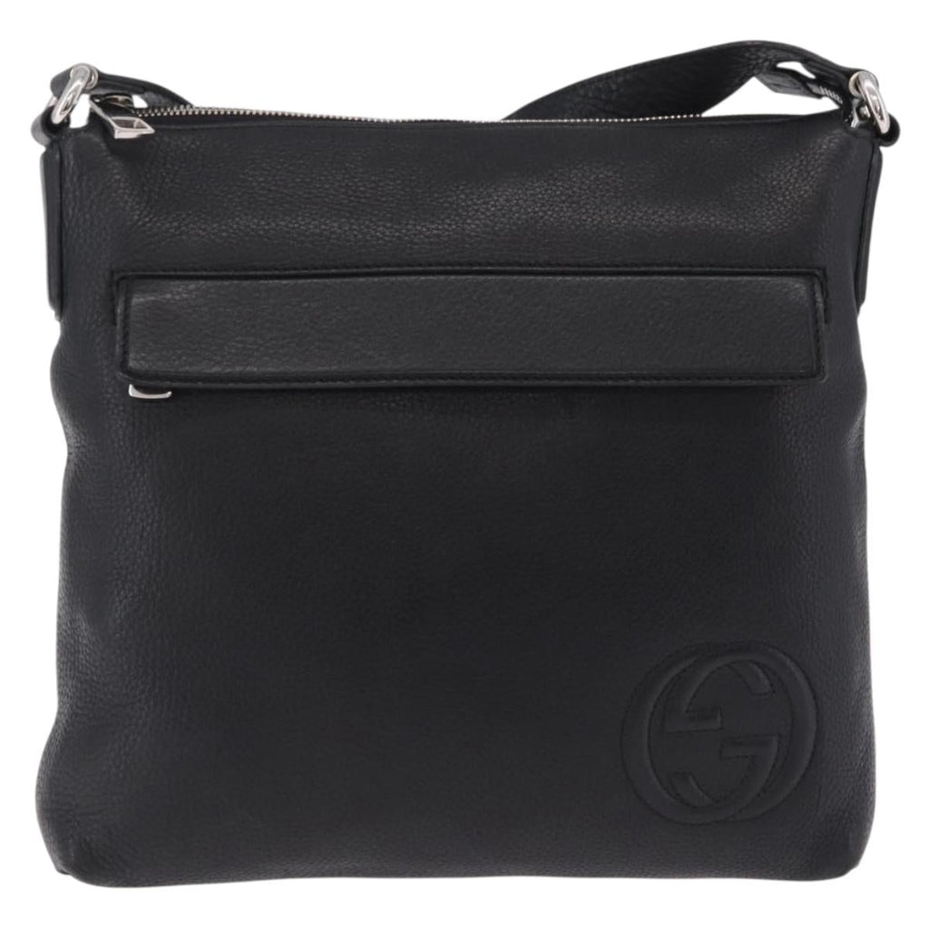 GUCCI Interlocking Shoulder Bag Leather Black Silver 322059 Auth ka6794V