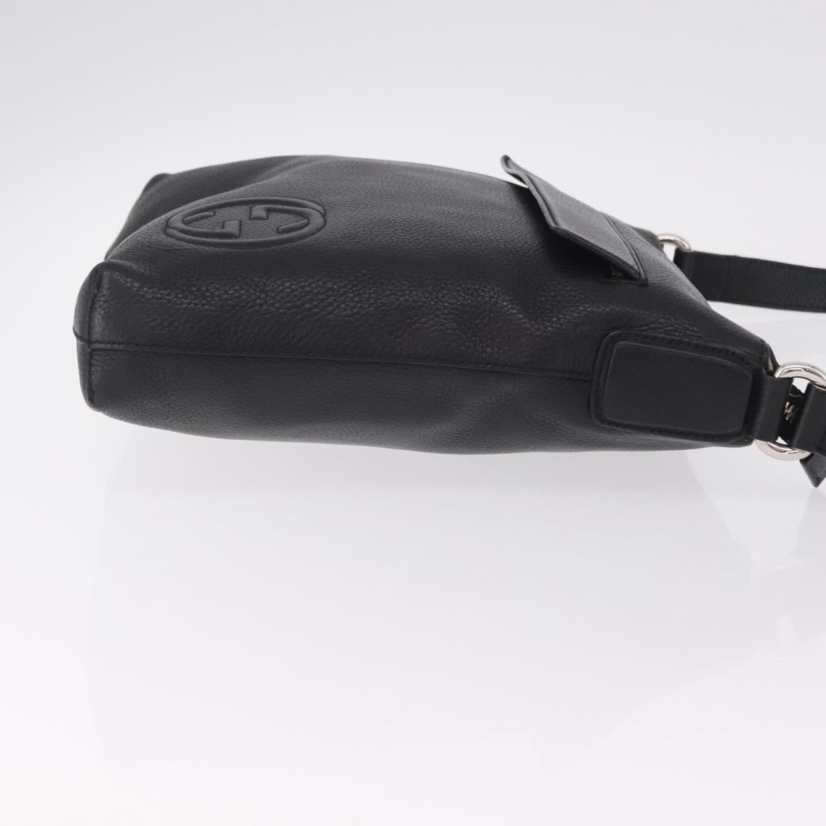 GUCCI Interlocking Shoulder Bag Leather Black Silver 322059 Auth ka6794V