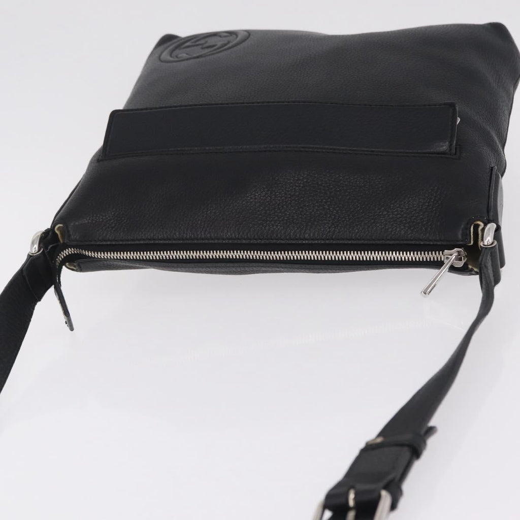 GUCCI Interlocking Shoulder Bag Leather Black Silver 322059 Auth ka6794V