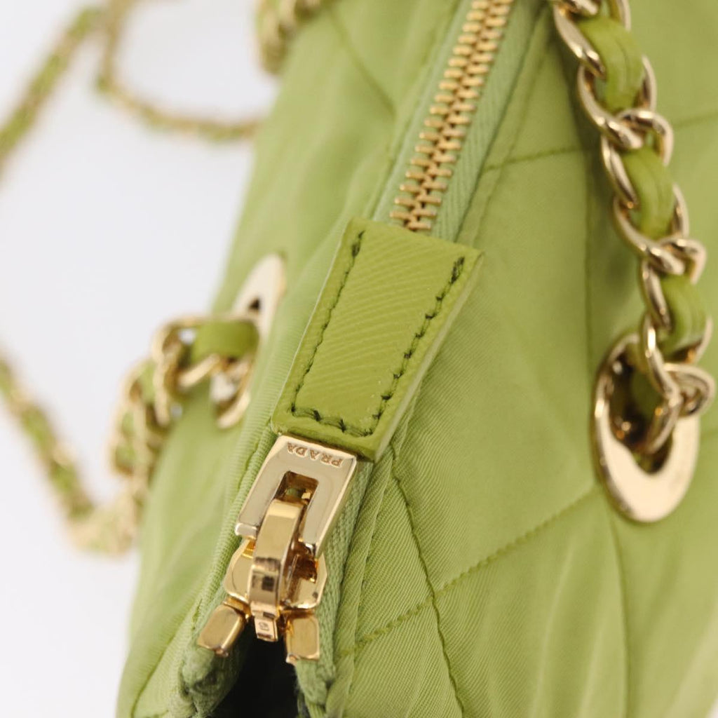PRADA Chain Shoulder Bag Nylon LIme Green Gold Auth ka6808V