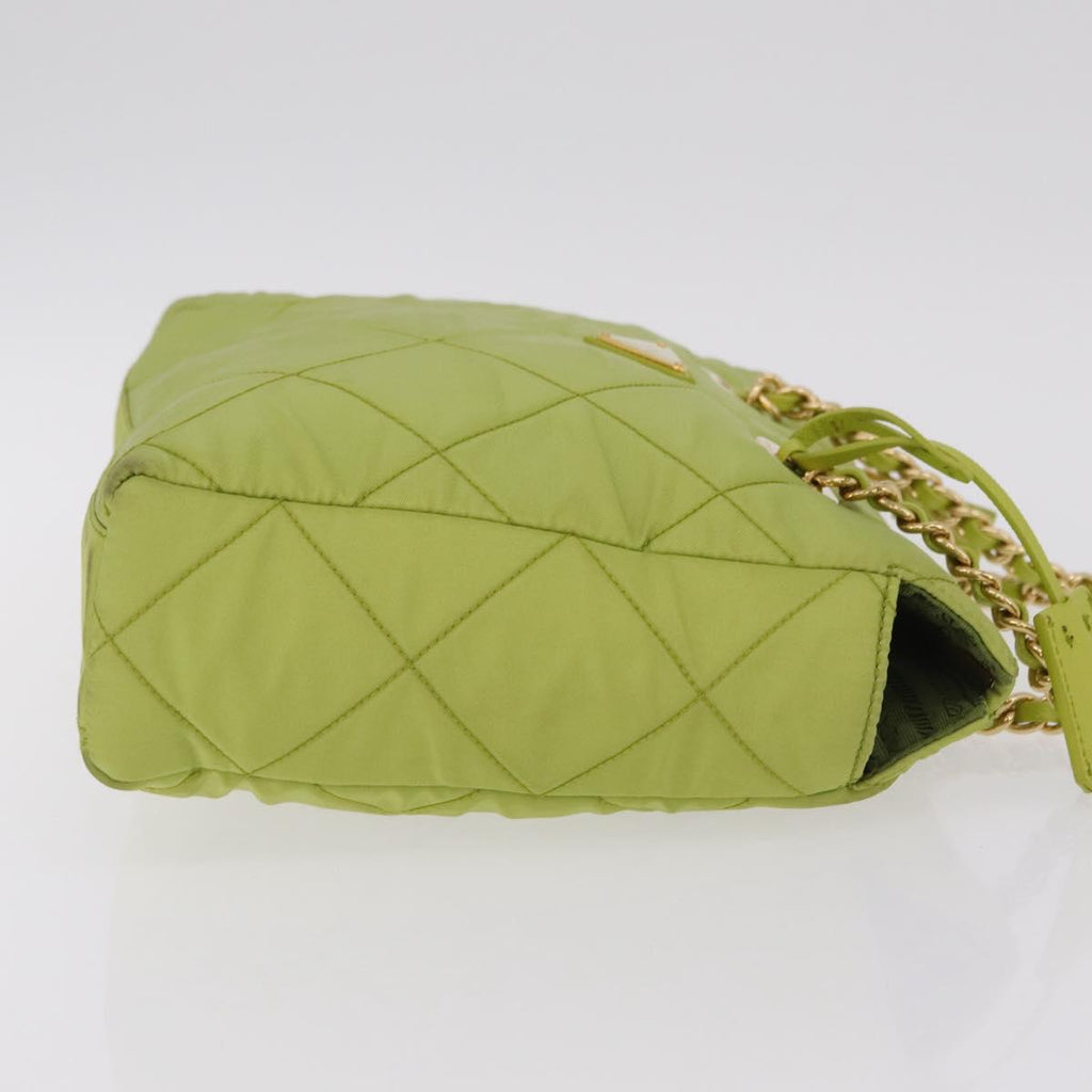PRADA Chain Shoulder Bag Nylon LIme Green Gold Auth ka6808V