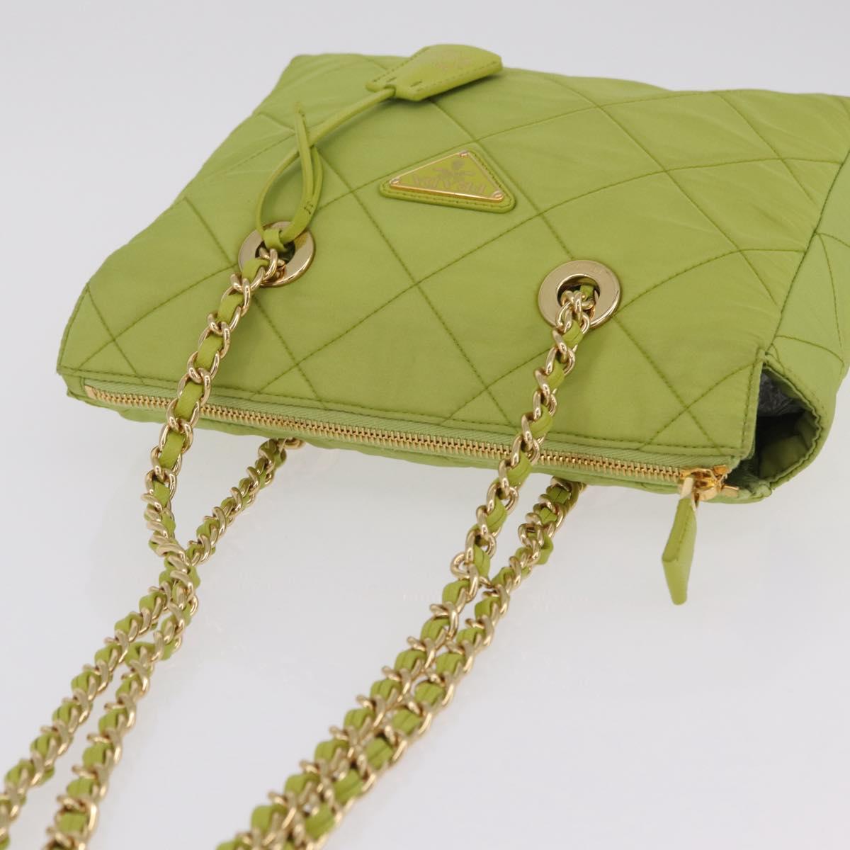 PRADA Chain Shoulder Bag Nylon LIme Green Gold Auth ka6808V