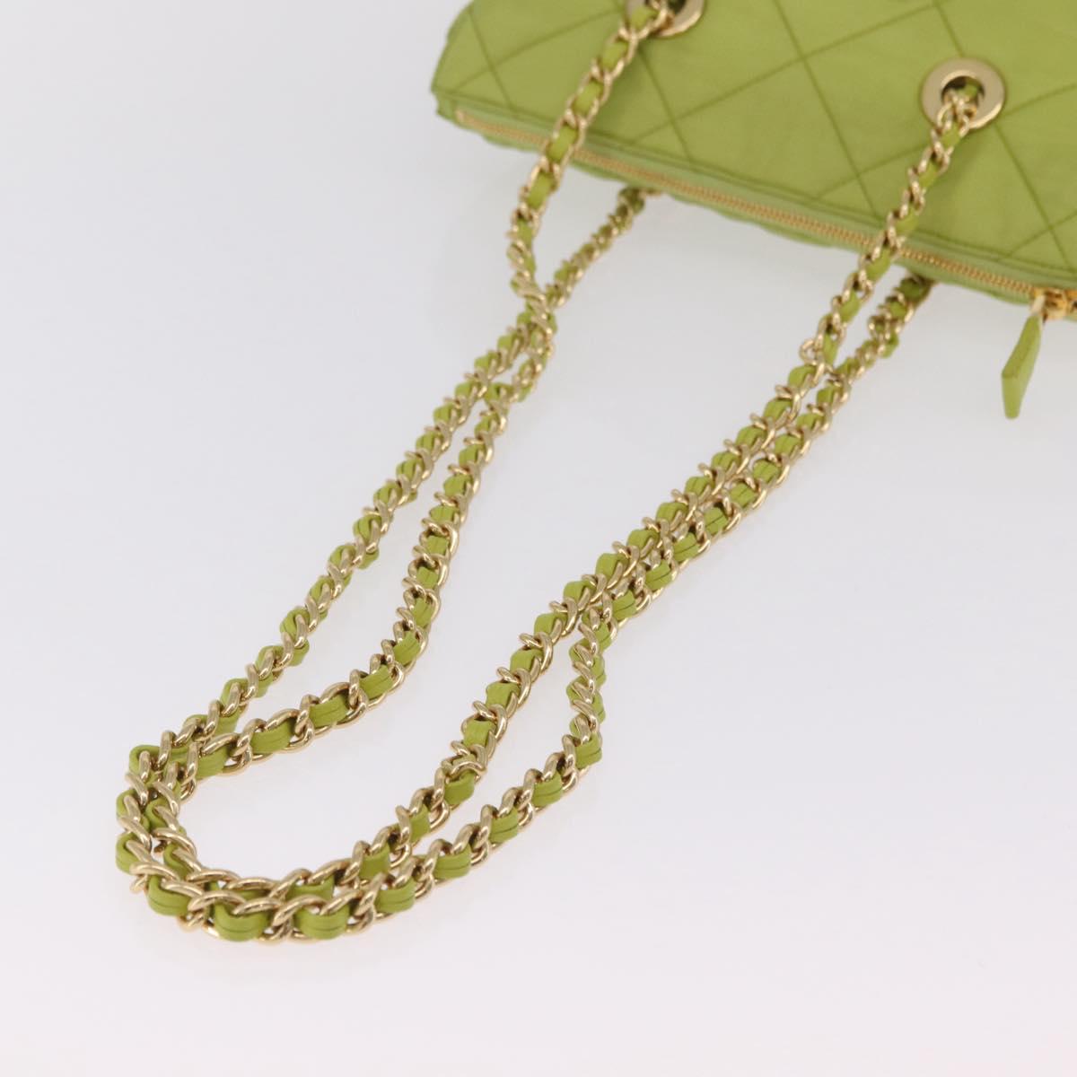 PRADA Chain Shoulder Bag Nylon LIme Green Gold Auth ka6808V