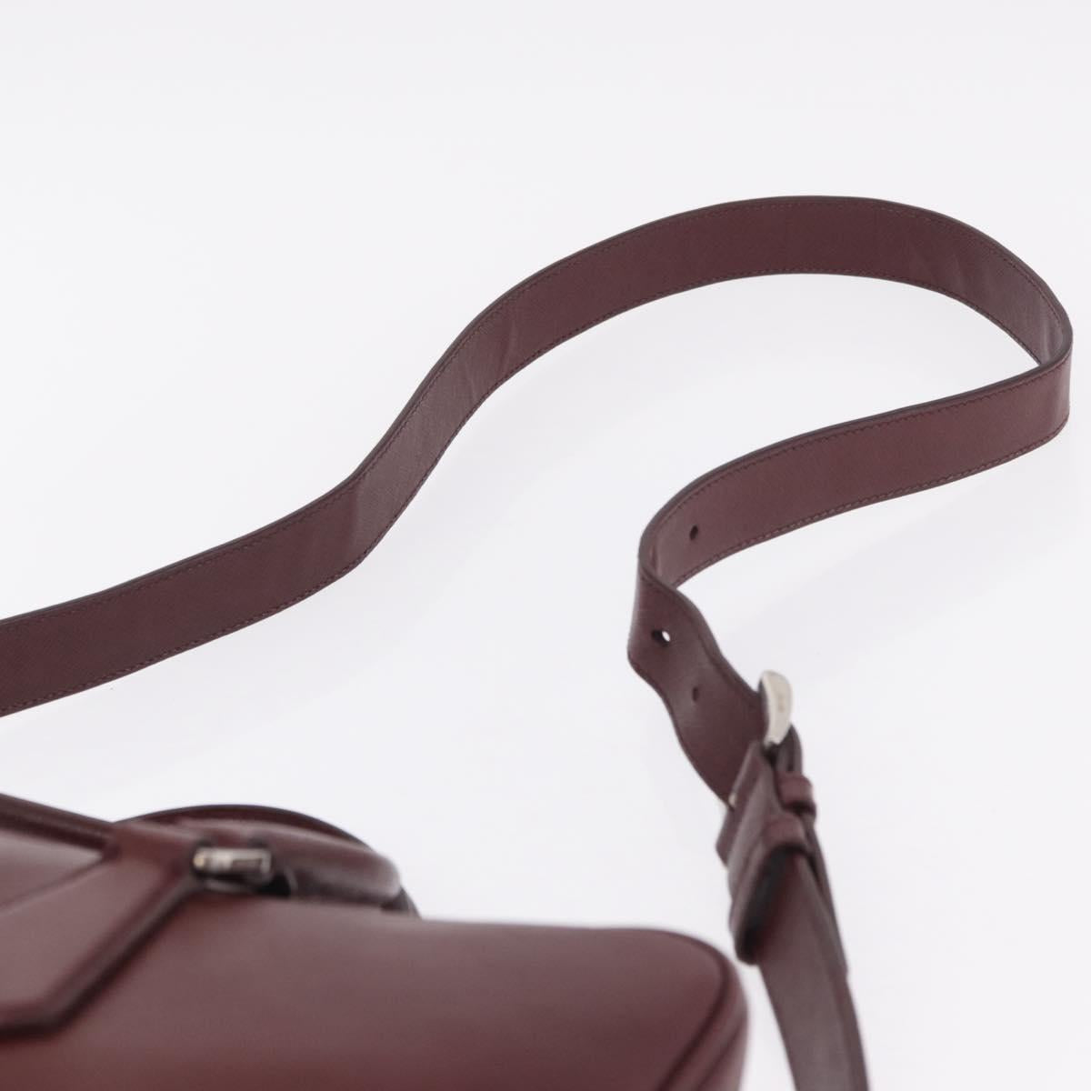 PRADA Business Bag Saffiano leather Bordeaux Silver Auth ka6891