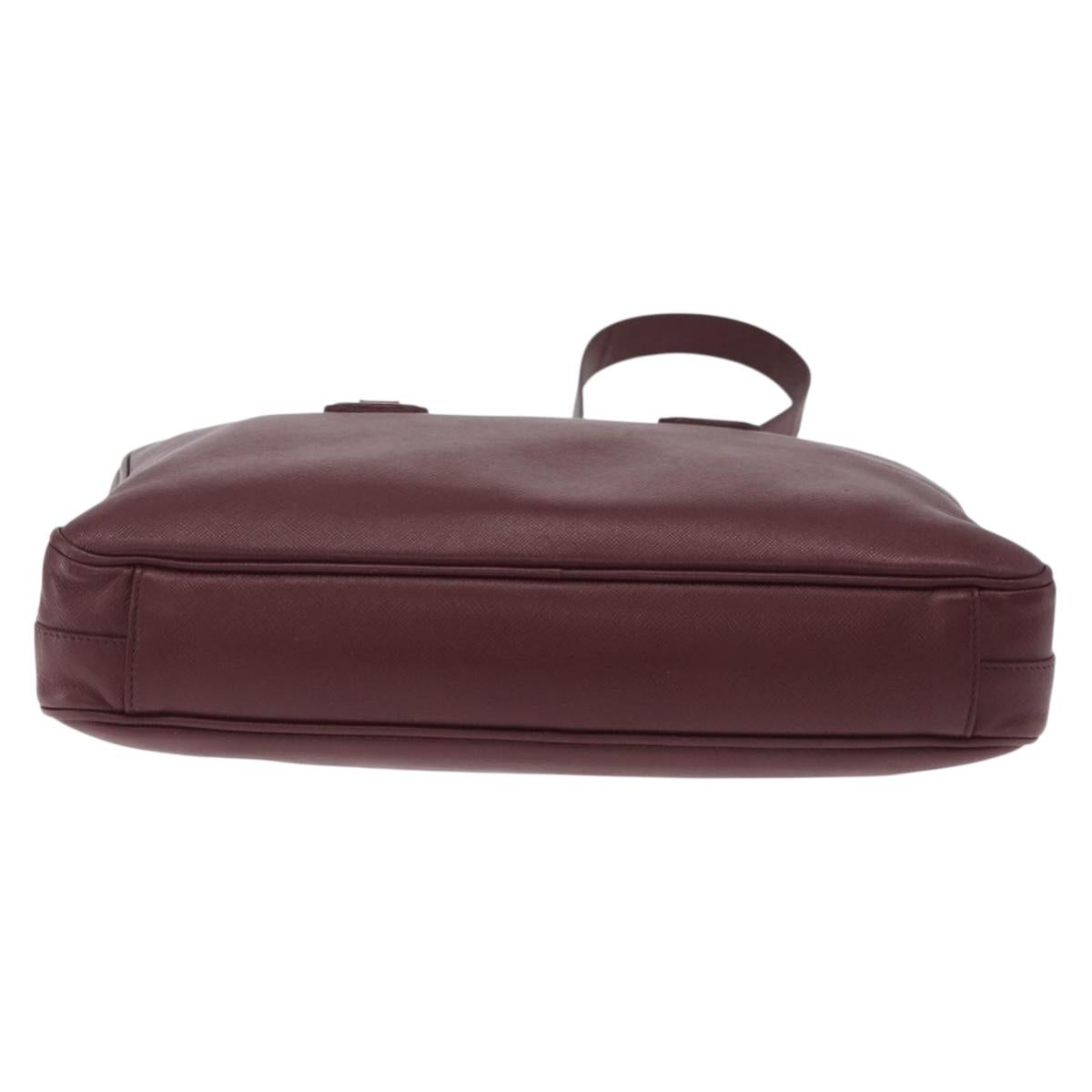 PRADA Business Bag Saffiano leather Bordeaux Silver Auth ka6891
