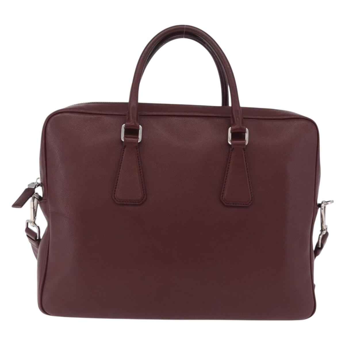 PRADA Business Bag Saffiano leather Bordeaux Silver Auth ka6891