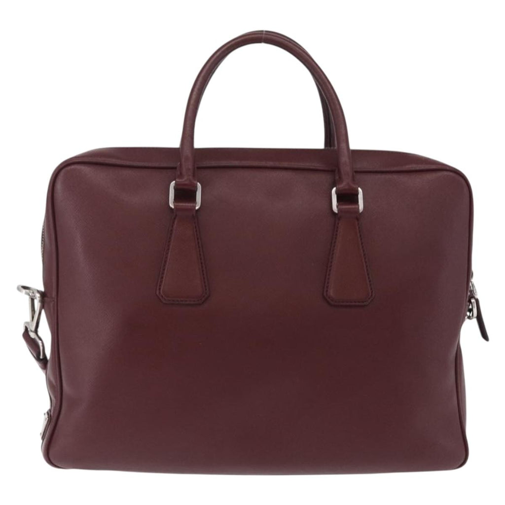 PRADA Business Bag Saffiano leather Bordeaux Silver Auth ka6891