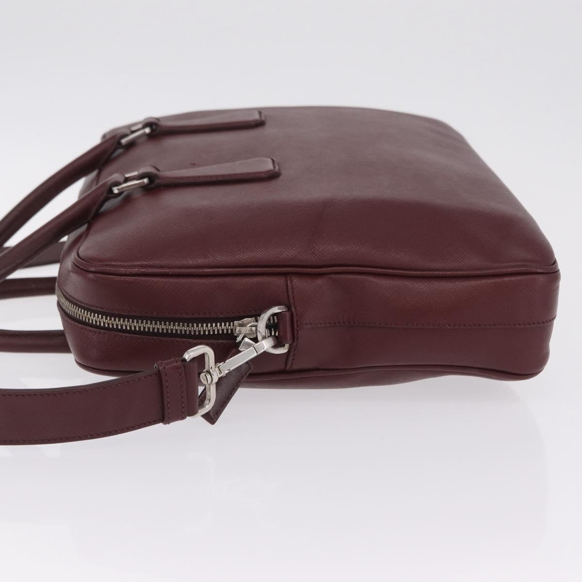 PRADA Business Bag Saffiano leather Bordeaux Silver Auth ka6891
