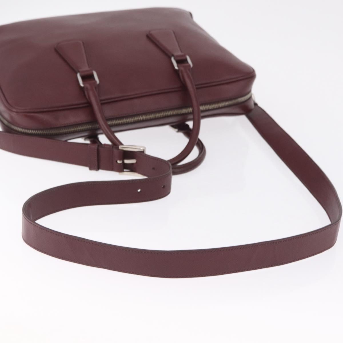 PRADA Business Bag Saffiano leather Bordeaux Silver Auth ka6891