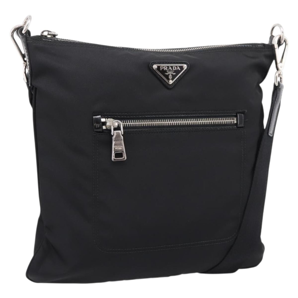 PRADA Shoulder Bag Nylon Black Silver Auth ki6913A
