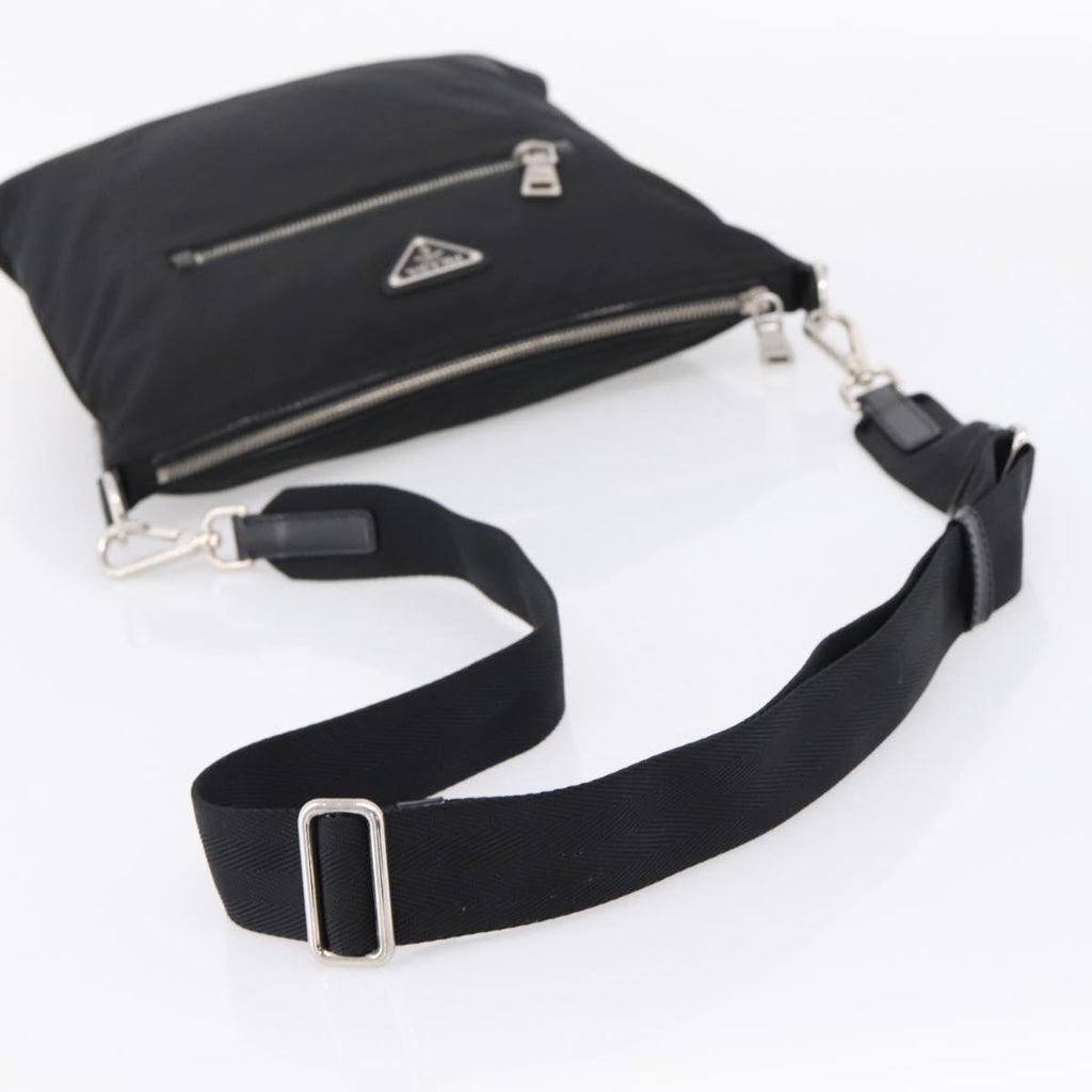 PRADA Shoulder Bag Nylon Black Silver Auth ki6913A