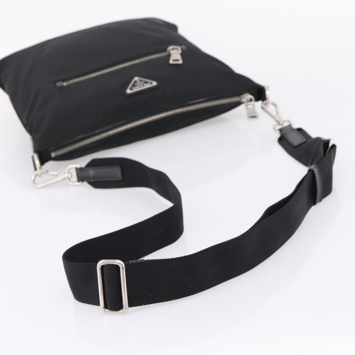 PRADA Shoulder Bag Nylon Black Silver Auth ki6913A