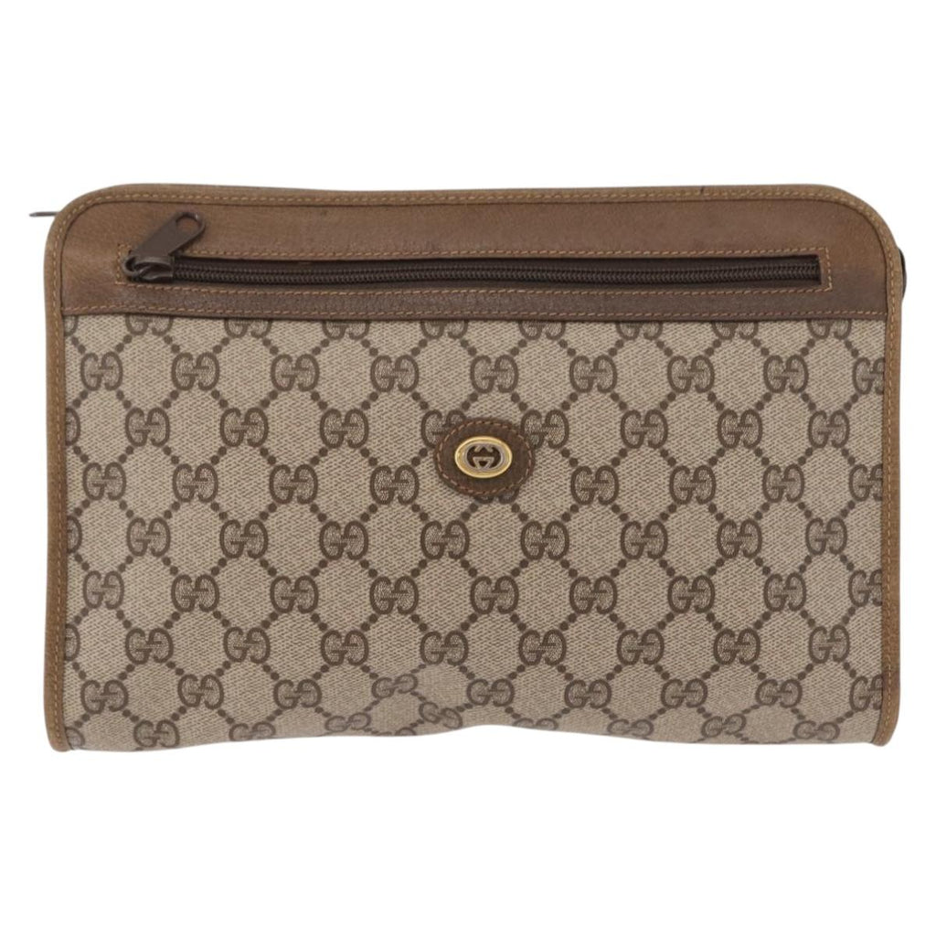 GUCCI GG Supreme Clutch Bag PVC Beige Gold Tone 97 01 037 Auth kk716