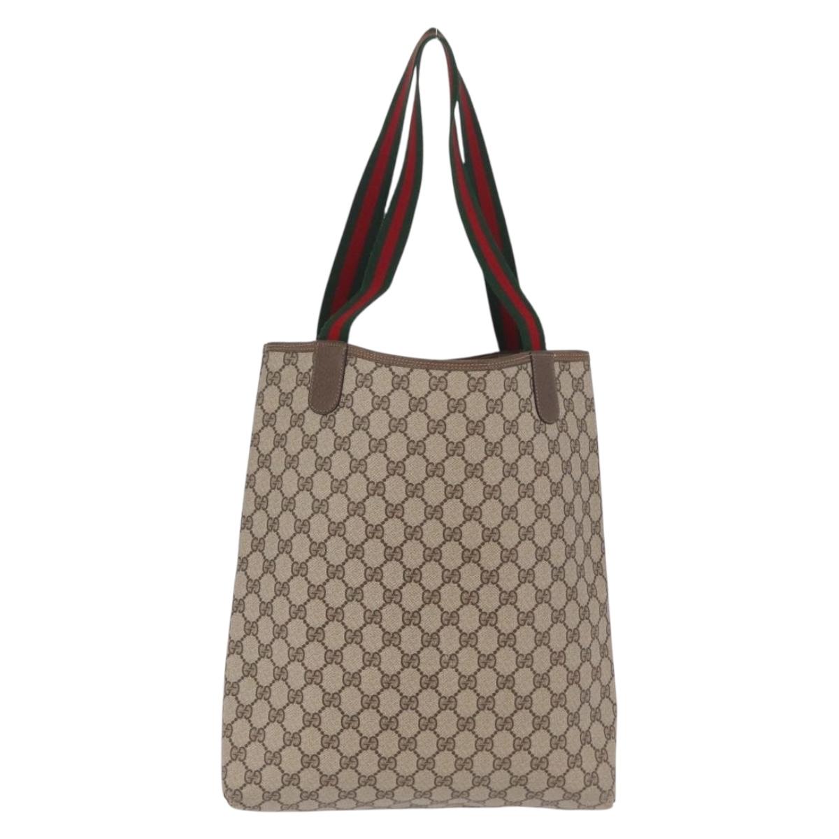 GUCCI GG Supreme Web Sherry Line Tote Bag PVC Beige Gold 39 02 003 Auth kk726