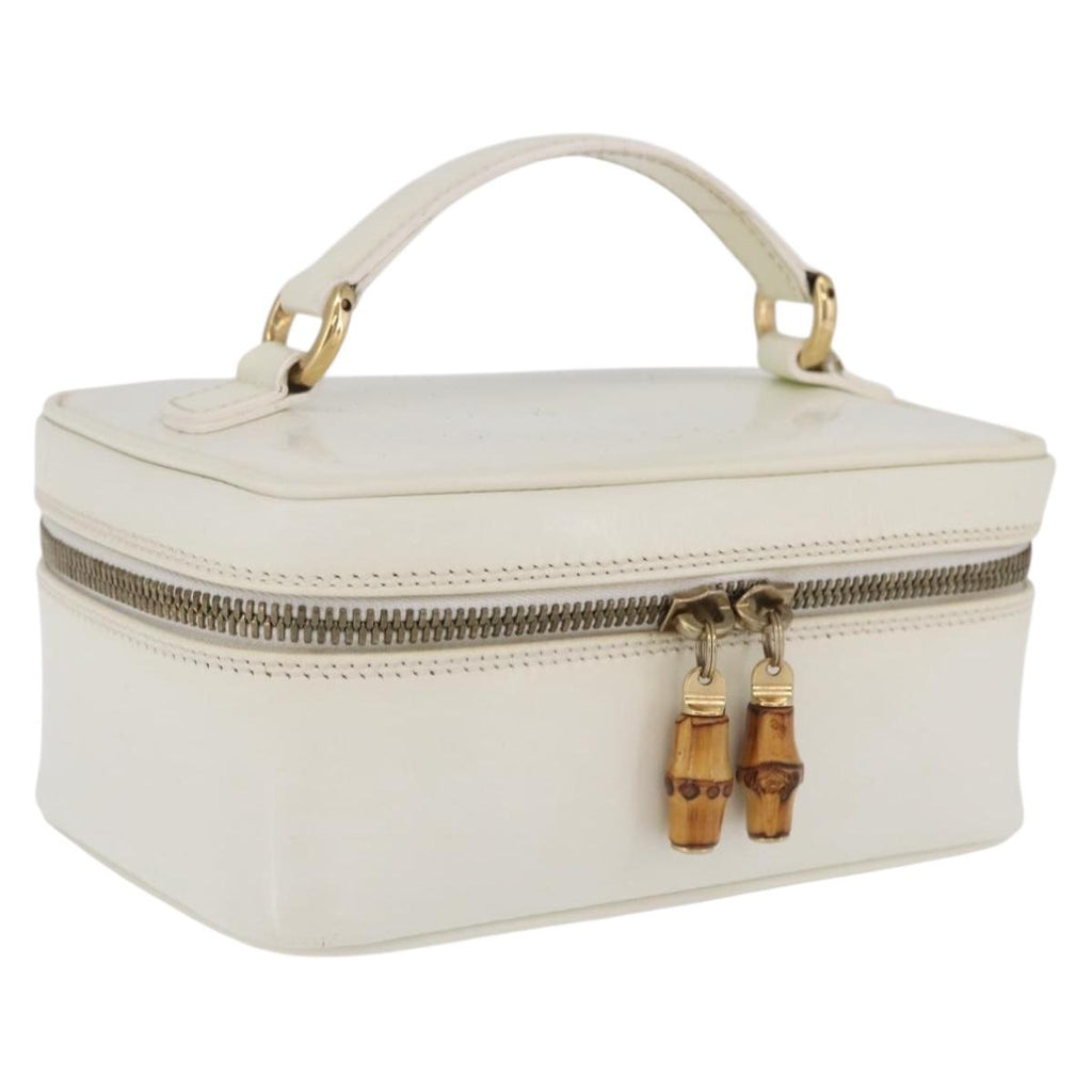 GUCCI Bamboo Vanity Hand Bag Patent Leather White Gold 032 1956 0151 Auth kk729
