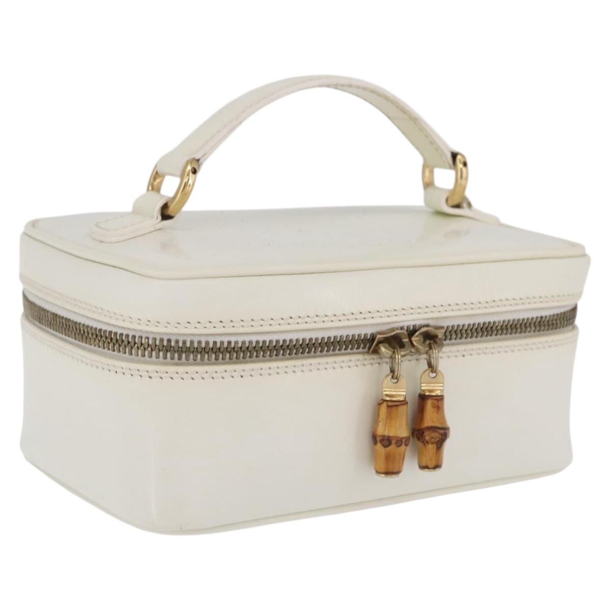 GUCCI Bamboo Vanity Hand Bag Patent Leather White Gold 032 1956 0151 Auth kk729