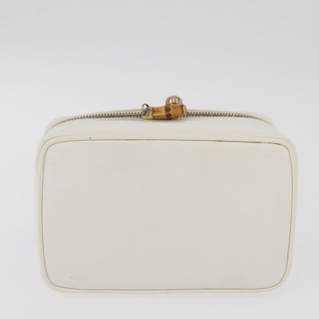 GUCCI Bamboo Vanity Hand Bag Patent Leather White Gold 032 1956 0151 Auth kk729