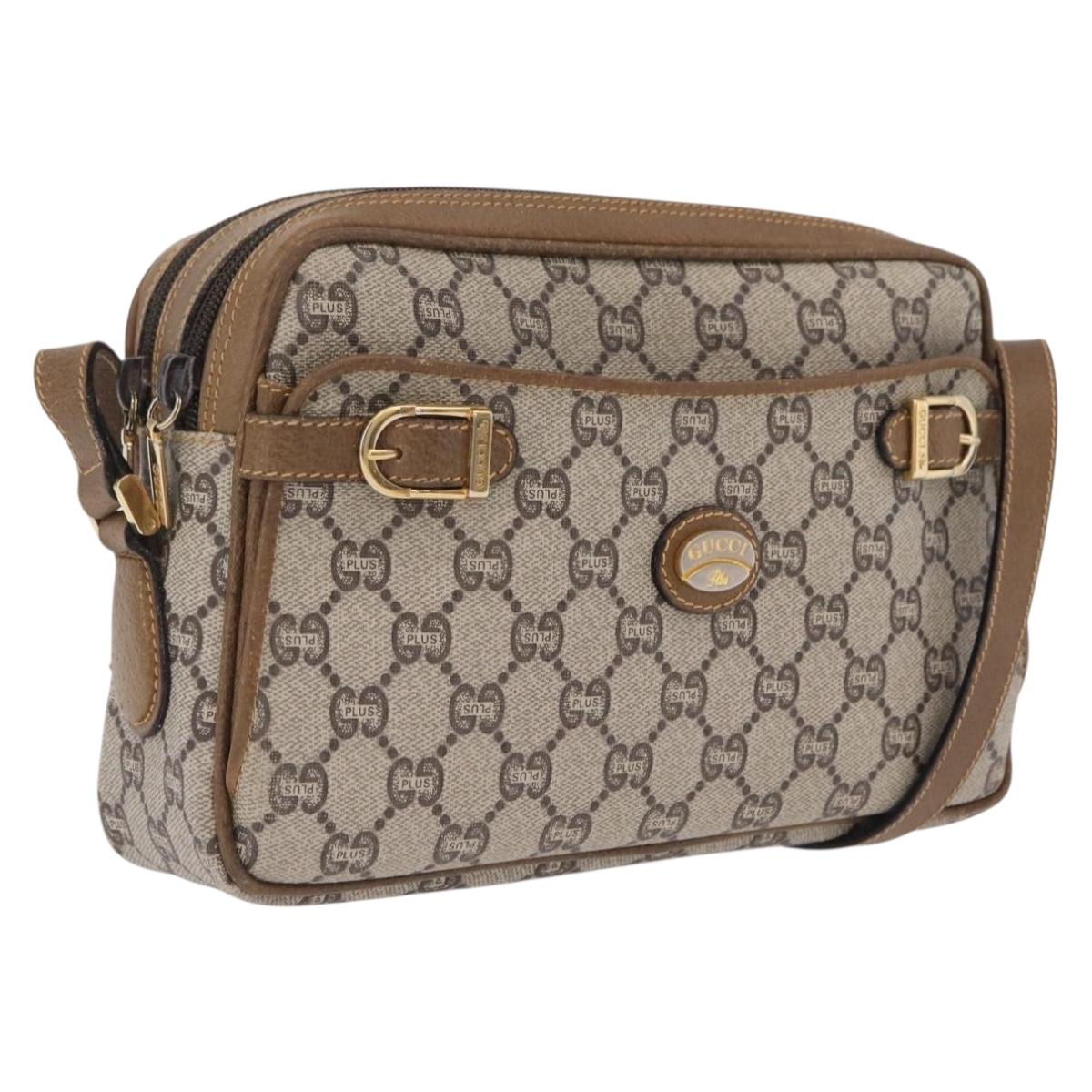 GUCCI GG Plus Supreme Shoulder Bag PVC Beige Gold Auth kk731