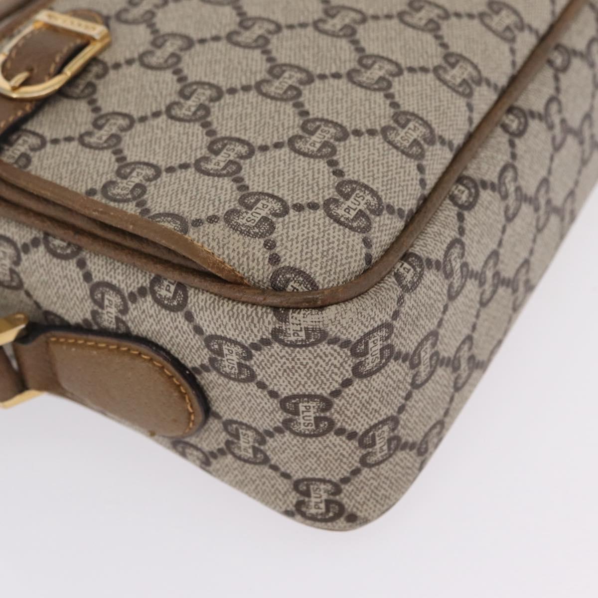 GUCCI GG Plus Supreme Shoulder Bag PVC Beige Gold Auth kk731