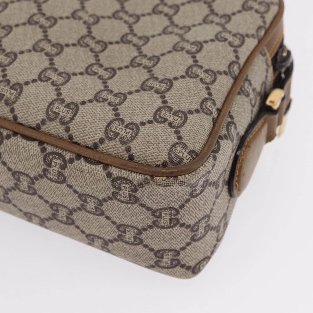 GUCCI GG Plus Supreme Shoulder Bag PVC Beige Gold Auth kk731