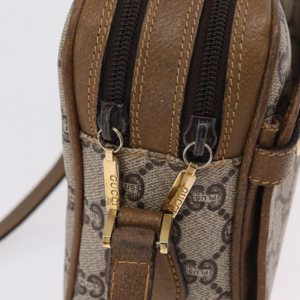 GUCCI GG Plus Supreme Shoulder Bag PVC Beige Gold Auth kk731