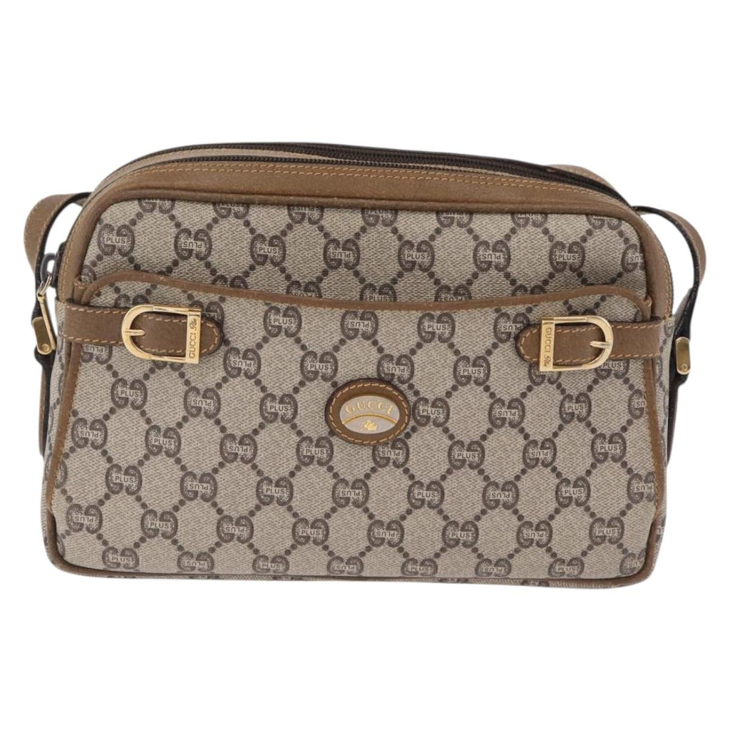 GUCCI GG Plus Supreme Shoulder Bag PVC Beige Gold Auth kk731
