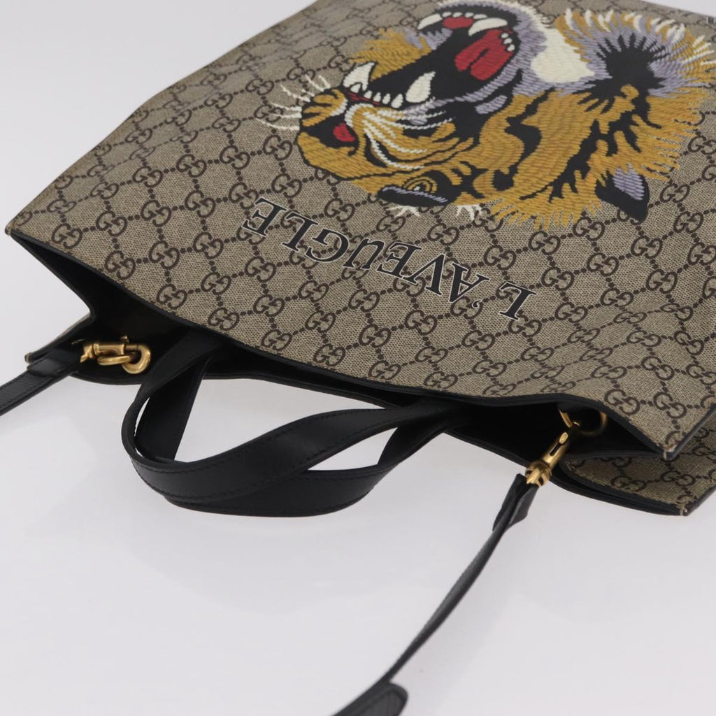GUCCI GG Supreme Tote Bag PVC 2way Beige Gold Tone 450950 Auth LN076V