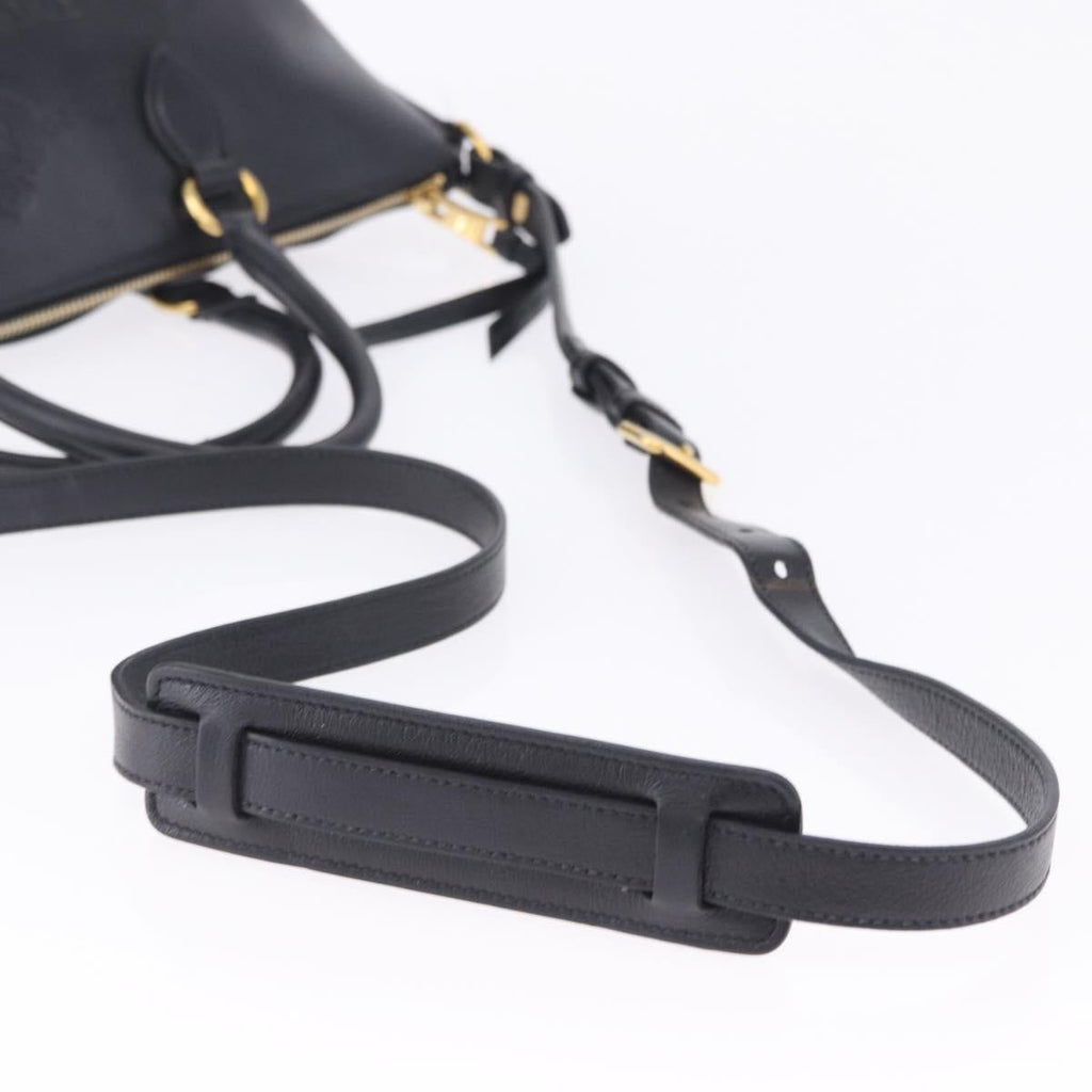 PRADA Hand Bag Leather 2way Black Gold Auth LN148V