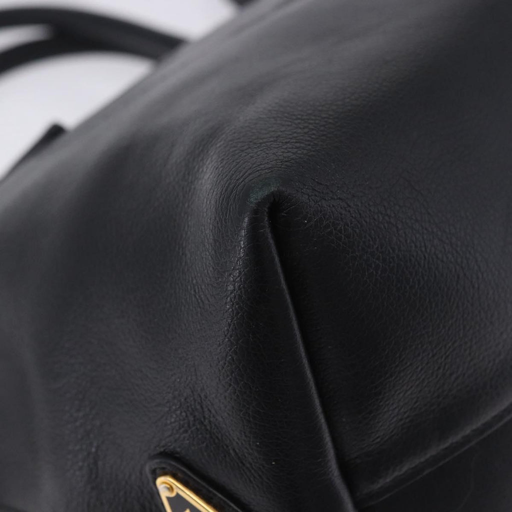 PRADA Hand Bag Leather 2way Black Gold Auth LN148V