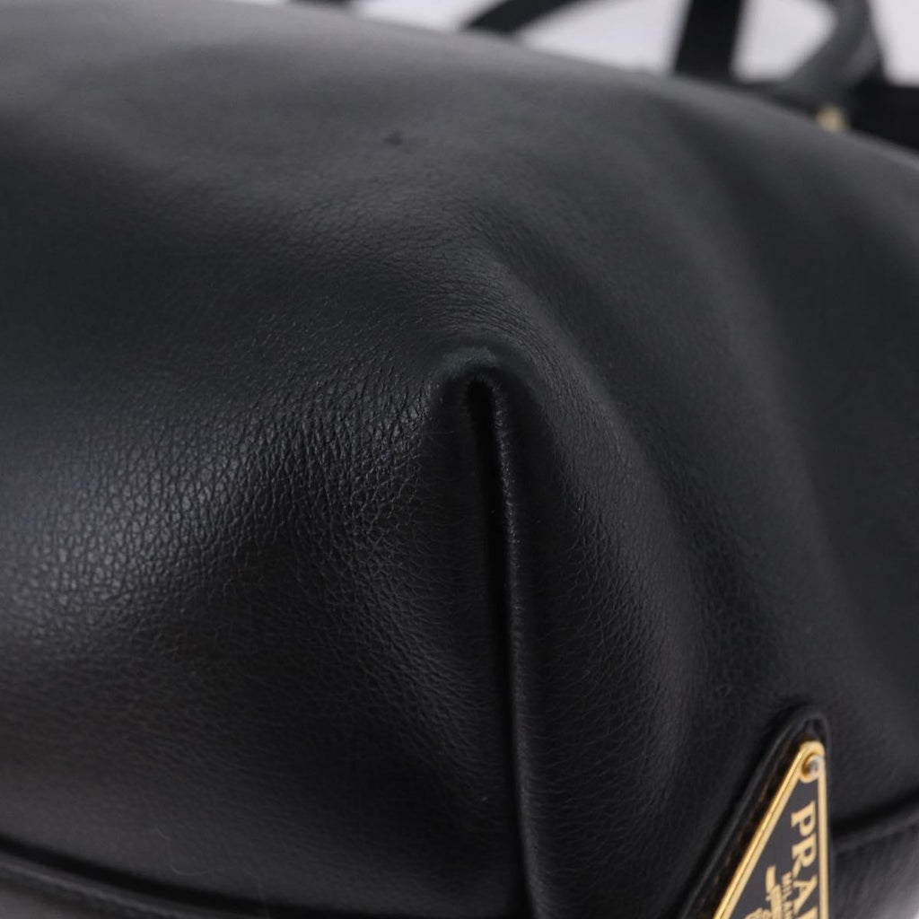 PRADA Hand Bag Leather 2way Black Gold Auth LN148V