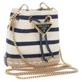 PRADA Chain Shoulder Pouch Canvas Navy Gold Auth LN217M