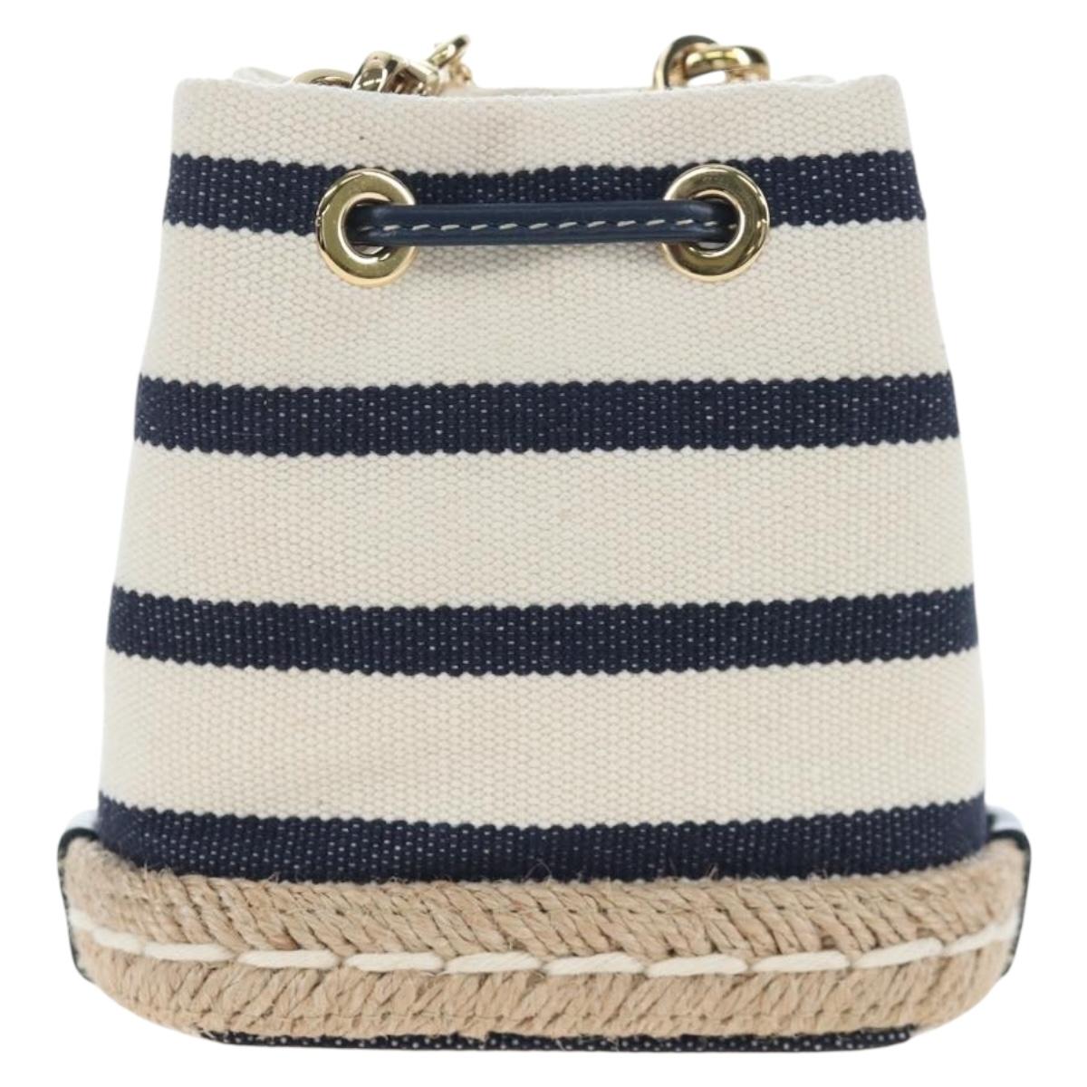 PRADA Chain Shoulder Pouch Canvas Navy Gold Auth LN217M