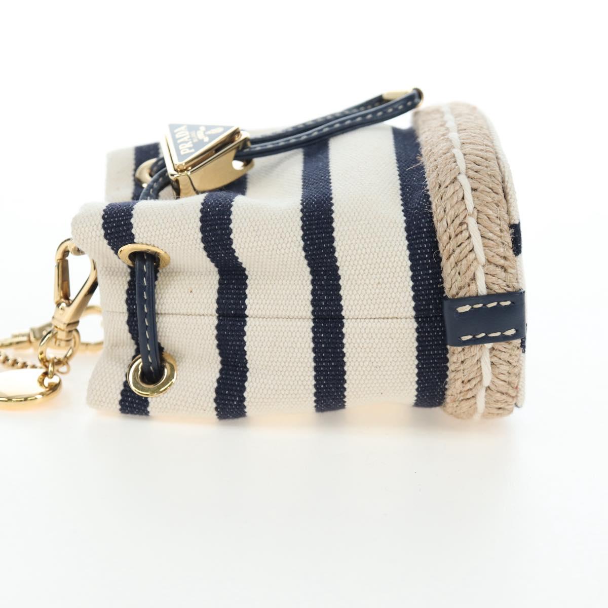 PRADA Chain Shoulder Pouch Canvas Navy Gold Auth LN217M