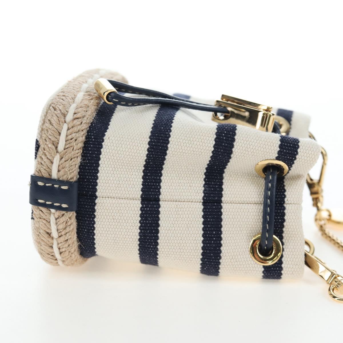PRADA Chain Shoulder Pouch Canvas Navy Gold Auth LN217M