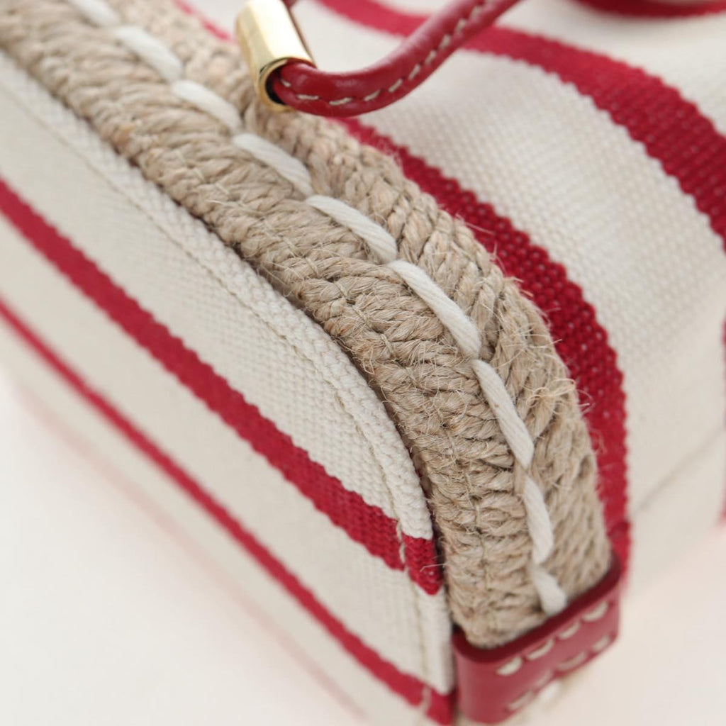 PRADA Chain Shoulder Pouch Canvas Red Gold Auth LN218M