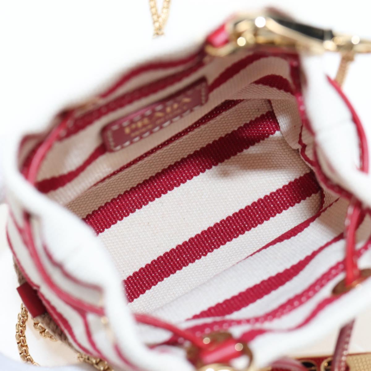 PRADA Chain Shoulder Pouch Canvas Red Gold Auth LN218M