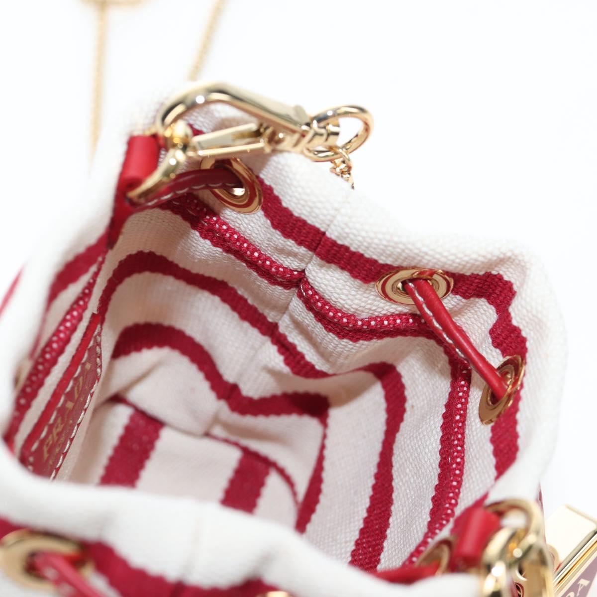 PRADA Chain Shoulder Pouch Canvas Red Gold Auth LN218M