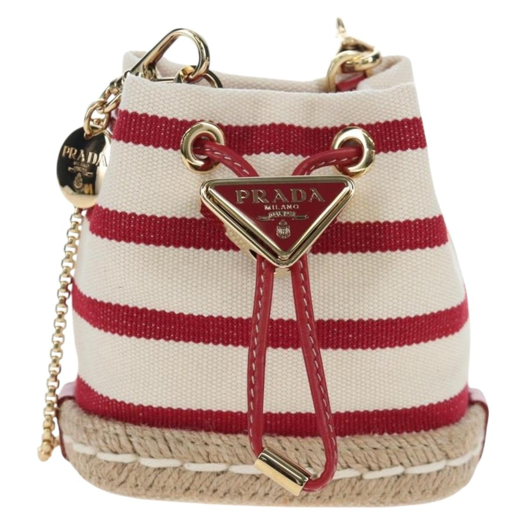 PRADA Chain Shoulder Pouch Canvas Red Gold Auth LN218M