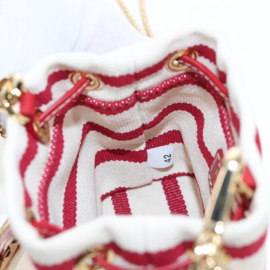PRADA Chain Shoulder Pouch Canvas Red Gold Auth LN218M
