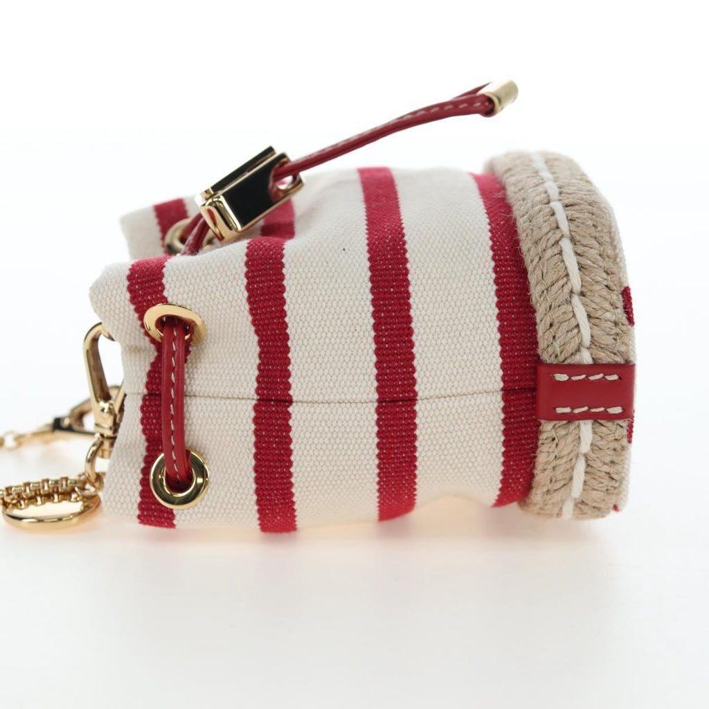 PRADA Chain Shoulder Pouch Canvas Red Gold Auth LN218M
