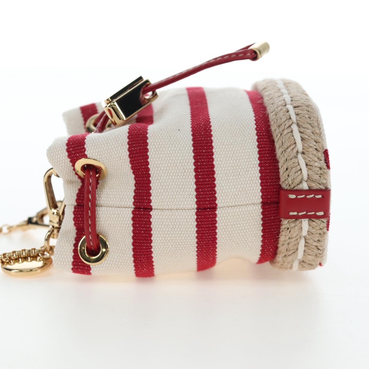 PRADA Chain Shoulder Pouch Canvas Red Gold Auth LN218M