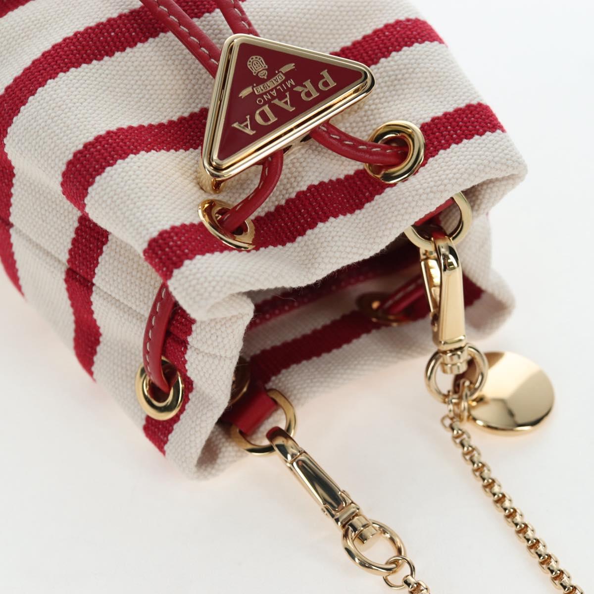 PRADA Chain Shoulder Pouch Canvas Red Gold Auth LN218M