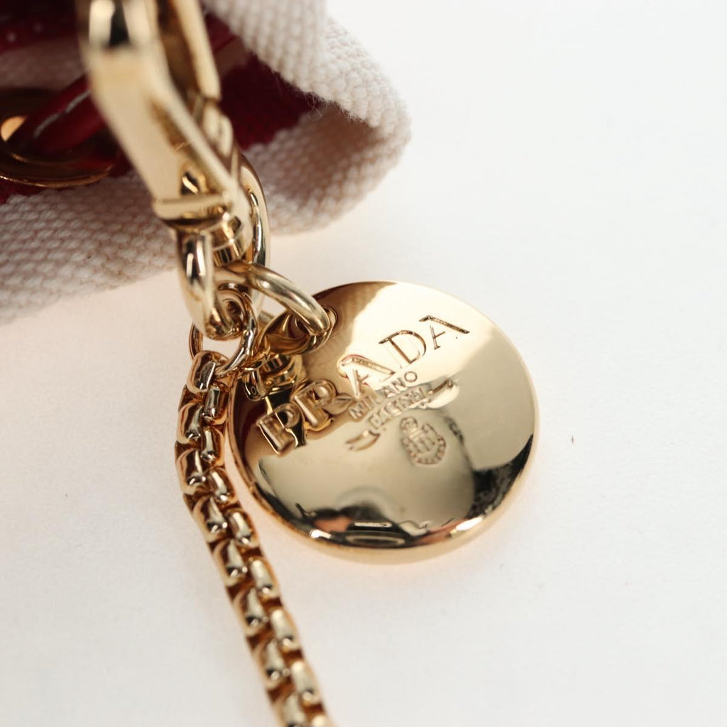 PRADA Chain Shoulder Pouch Canvas Red Gold Auth LN218M