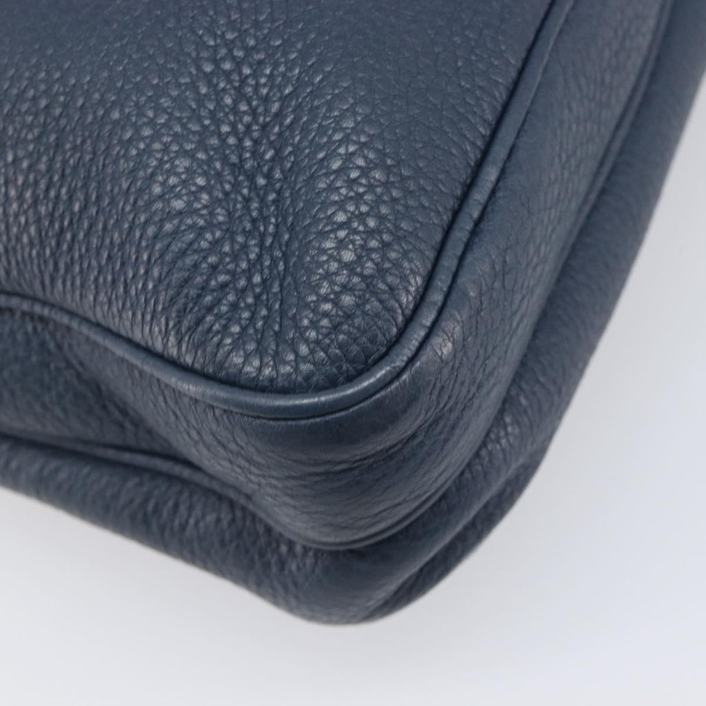 PRADA Shoulder Bag Vittero Dino Leather Navy Silver Auth LN240
